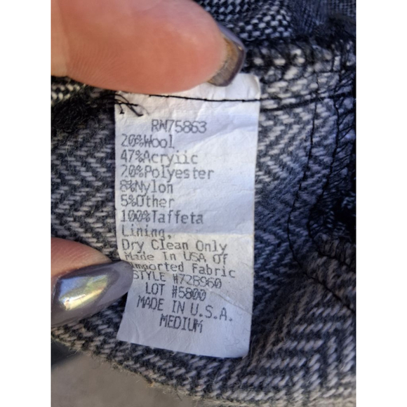 1601 Bergdof Goodman Plaza Vintage Patchwork Blazer M Gray Black Houndstooth - Picture 8 of 9